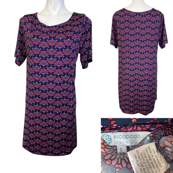 escapada Dresses & Skirts - Escapada Living dress L short sleeve blue multicolor soft vacation casual beach